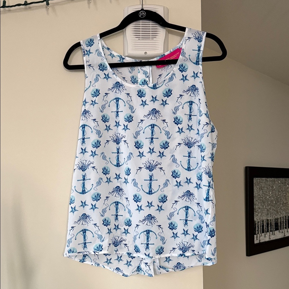 Macbeth Collection by Margaret Josephs Nautical Blue and White Tank Top